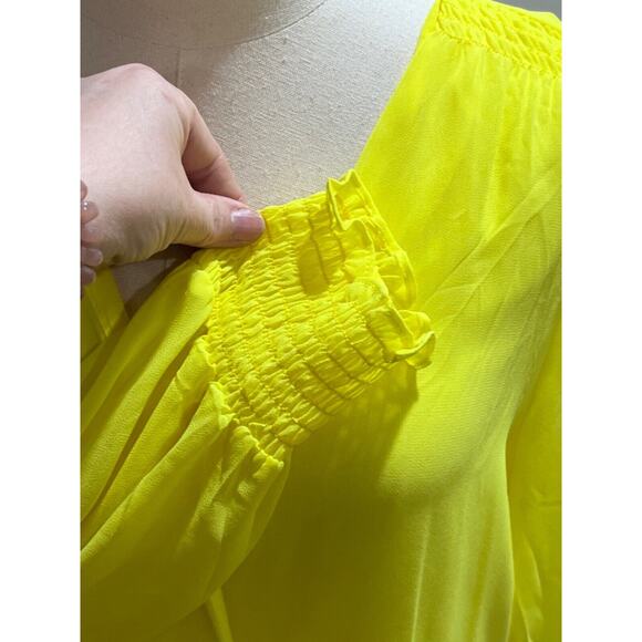 VINCE CAMUTO Citrus Splash Chiffon Frock‎ Ruffle Mini Dress Bright Lemon Med New - Picture 10 of 10